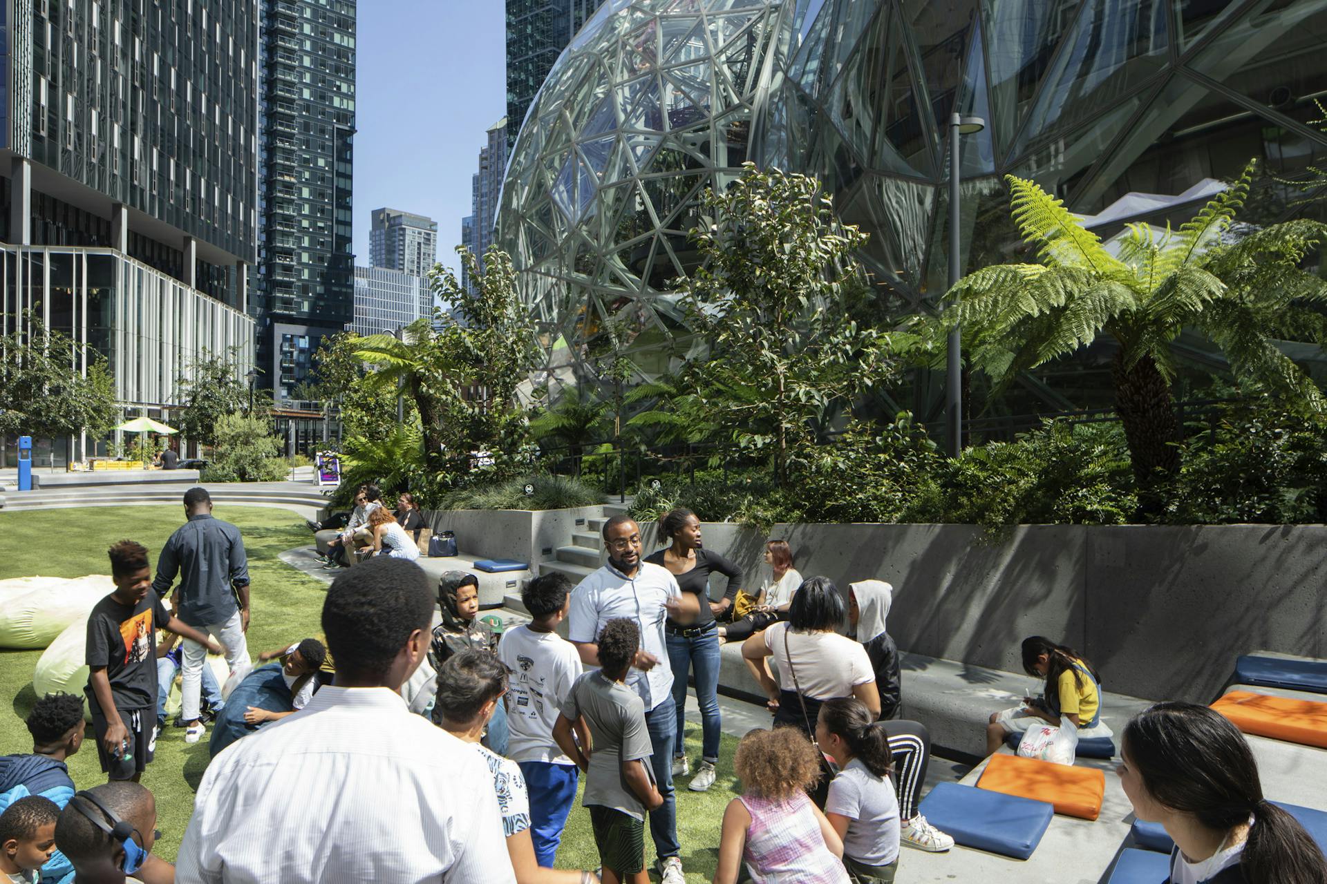 Amazon in the Regrade, Gregory Swinton, Hip Hop Architecture Camp, NBBJ, camp, field trip, spheres, students, tour, youth
